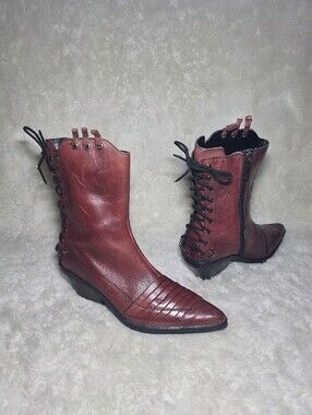 NEW Harley Davidson Vannis Red Bordeaux Leather Moto Boots W's Sz 6 Corset Lace